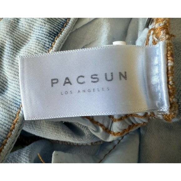 PacSun High Rise Light Wash Denim Cut-Off Distressed Booty Shorts Waist 25 - Picture 7 of 9